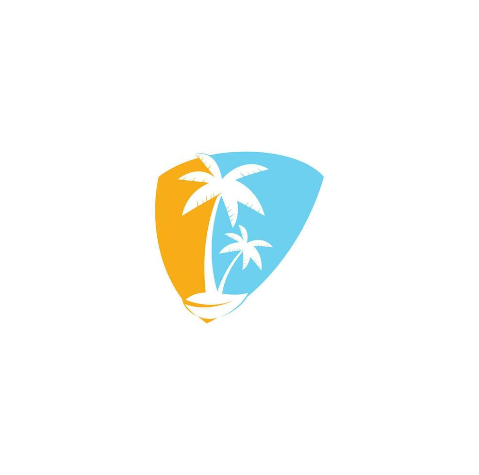 tropisch strand en palm boom logo ontwerp. creatief gemakkelijk palm boom vector logo ontwerp. strand logo. strand palm boom logo