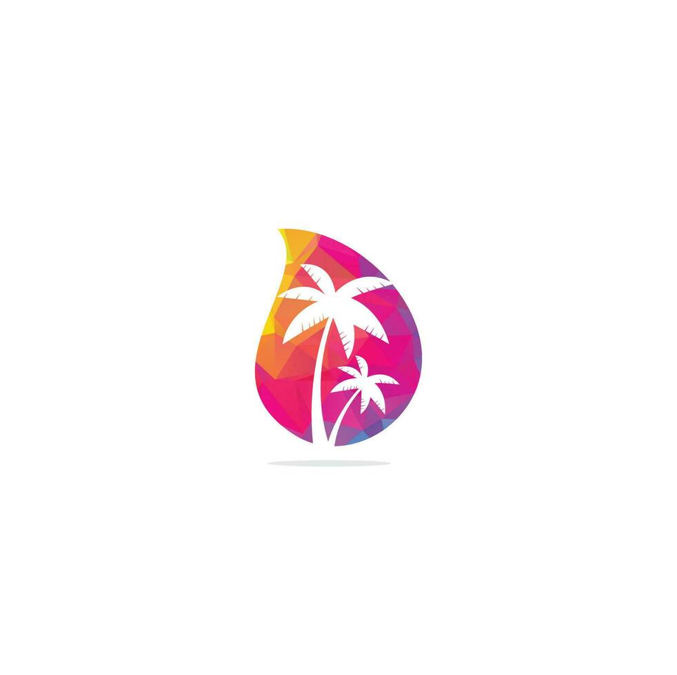 tropisch strand en palm boom logo ontwerp. palm boom laten vallen vorm concept vector logo ontwerp. strand logo