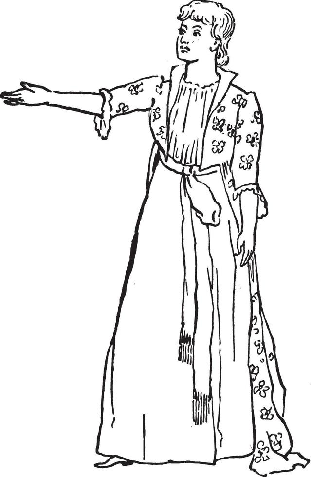 vrouw staan, wijnoogst illustratie vector