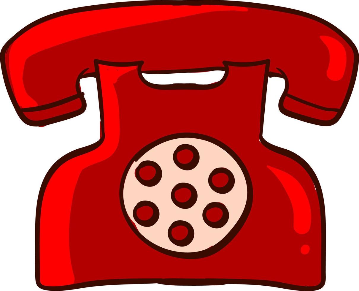 rood retro telefoon, illustratie, vector Aan wit achtergrond.