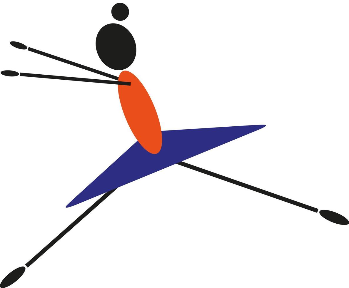 ballerina in oranje en blauw jurk, illustratie, vector Aan een wit achtergrond.