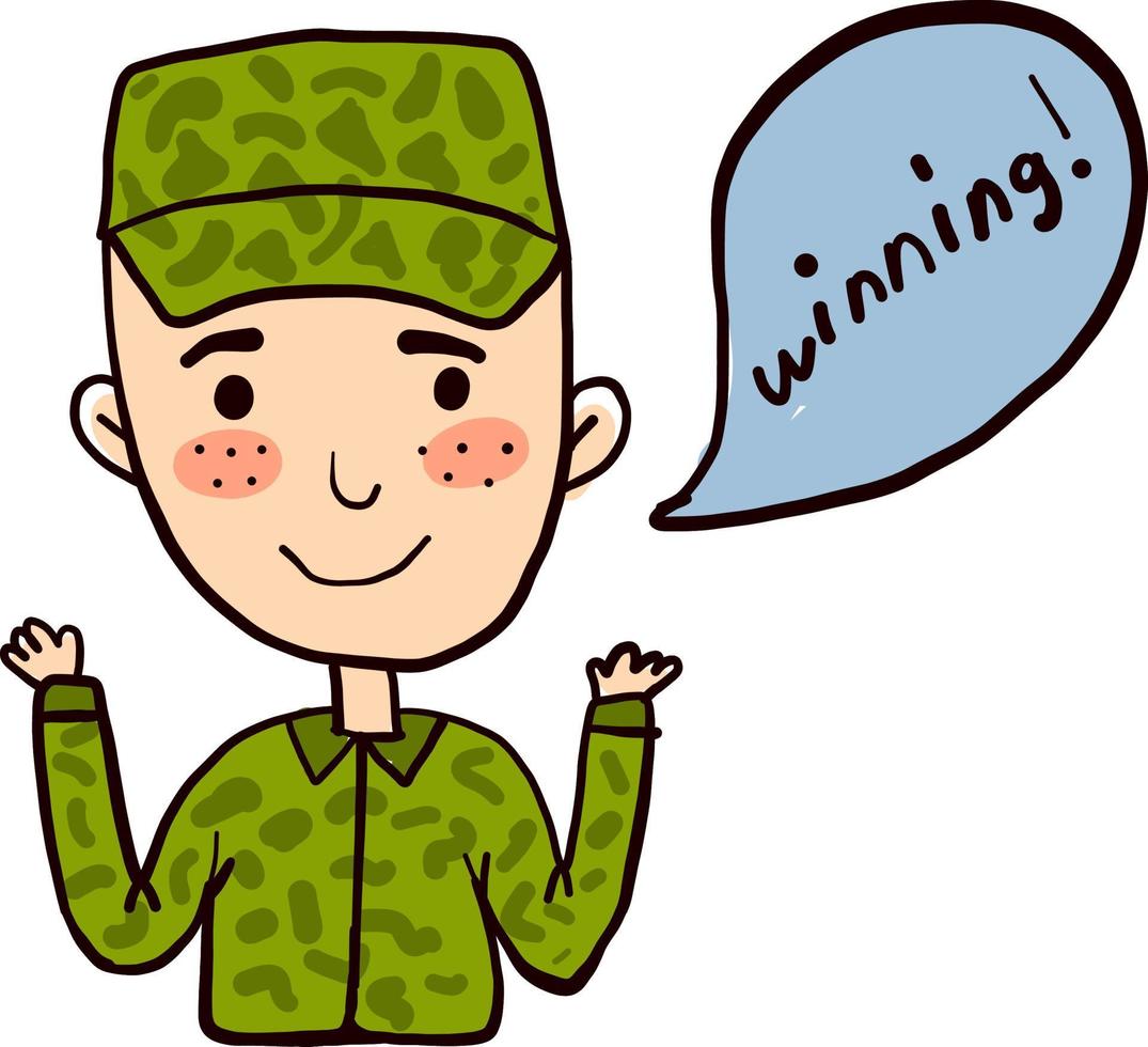 gelukkig soldaat, illustratie, vector Aan wit achtergrond