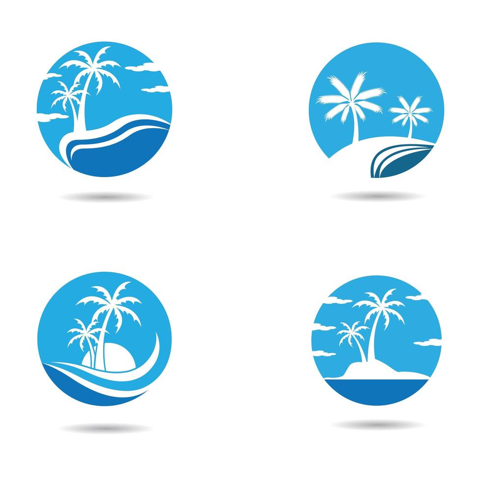 blauwe zonsondergang strand logo set vector