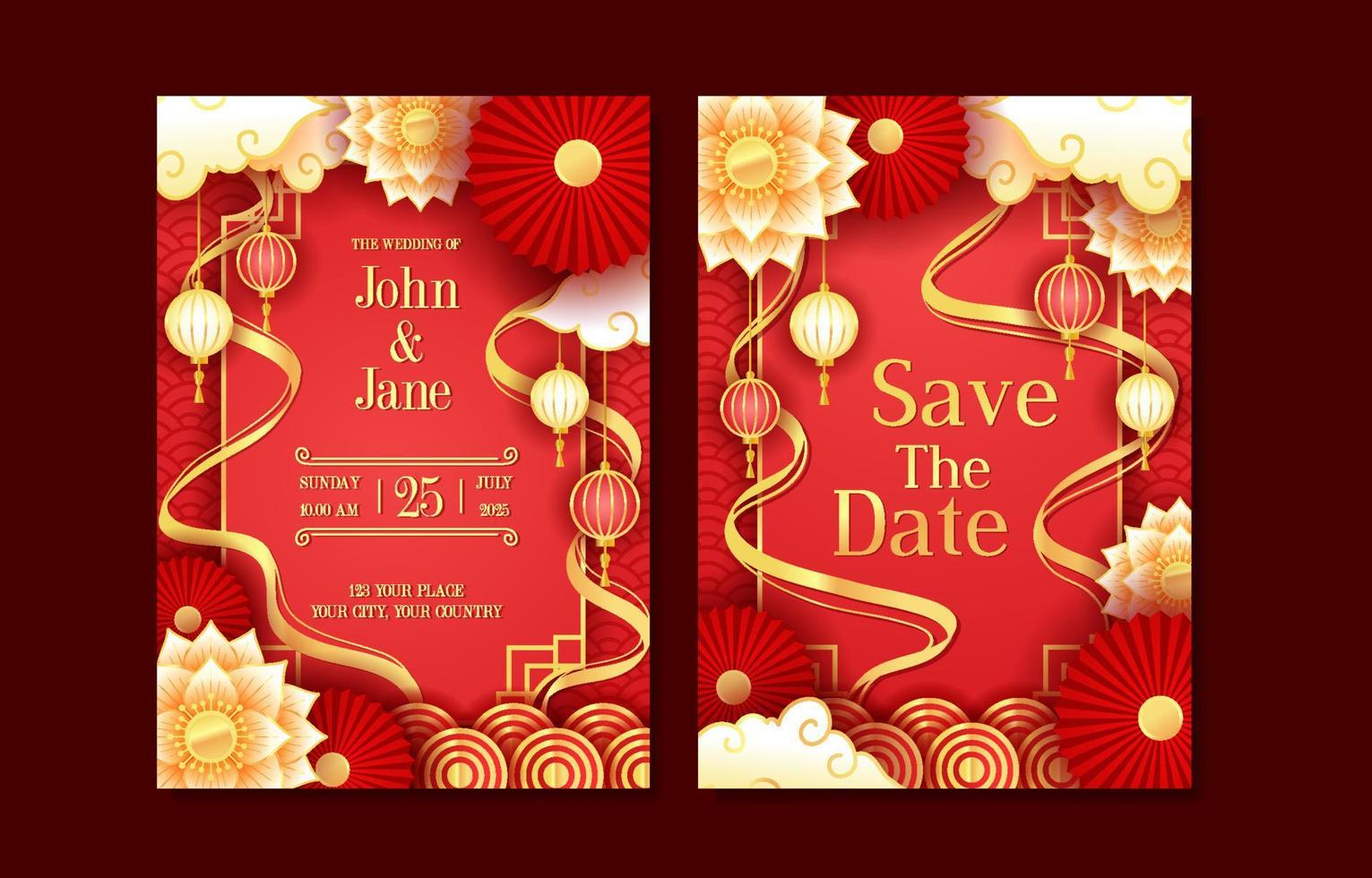 Chinese bruiloft uitnodiging kaart sjabloon vector