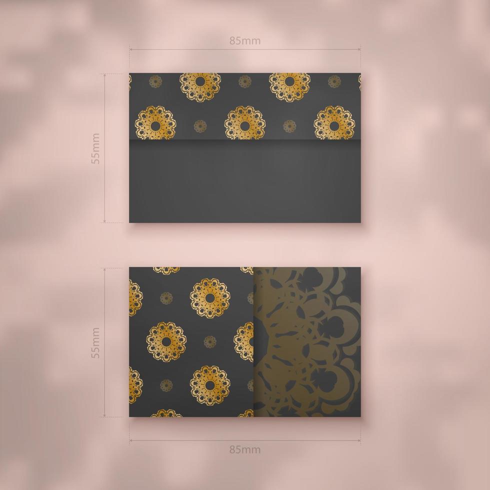 zwart kleur bedrijf kaart sjabloon met Grieks goud patroon voor uw merk. vector