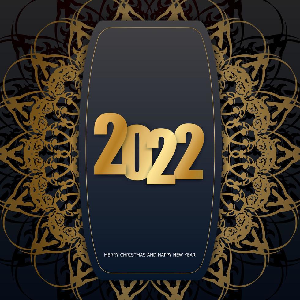2022 brochure vrolijk Kerstmis en gelukkig nieuw jaar zwart kleur met abstract goud ornament vector