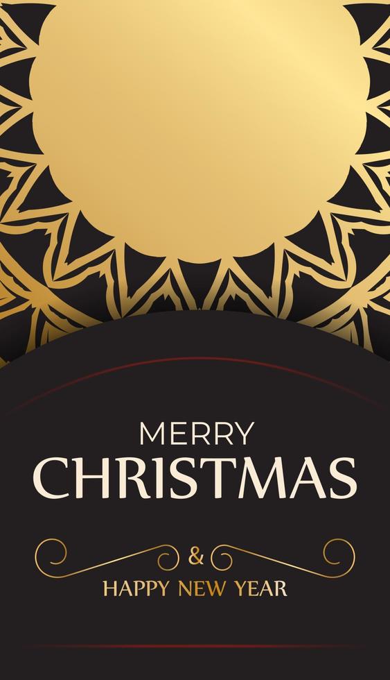 ansichtkaart vrolijk Kerstmis en gelukkig nieuw jaar in zwart kleur met goud ornamenten. vector
