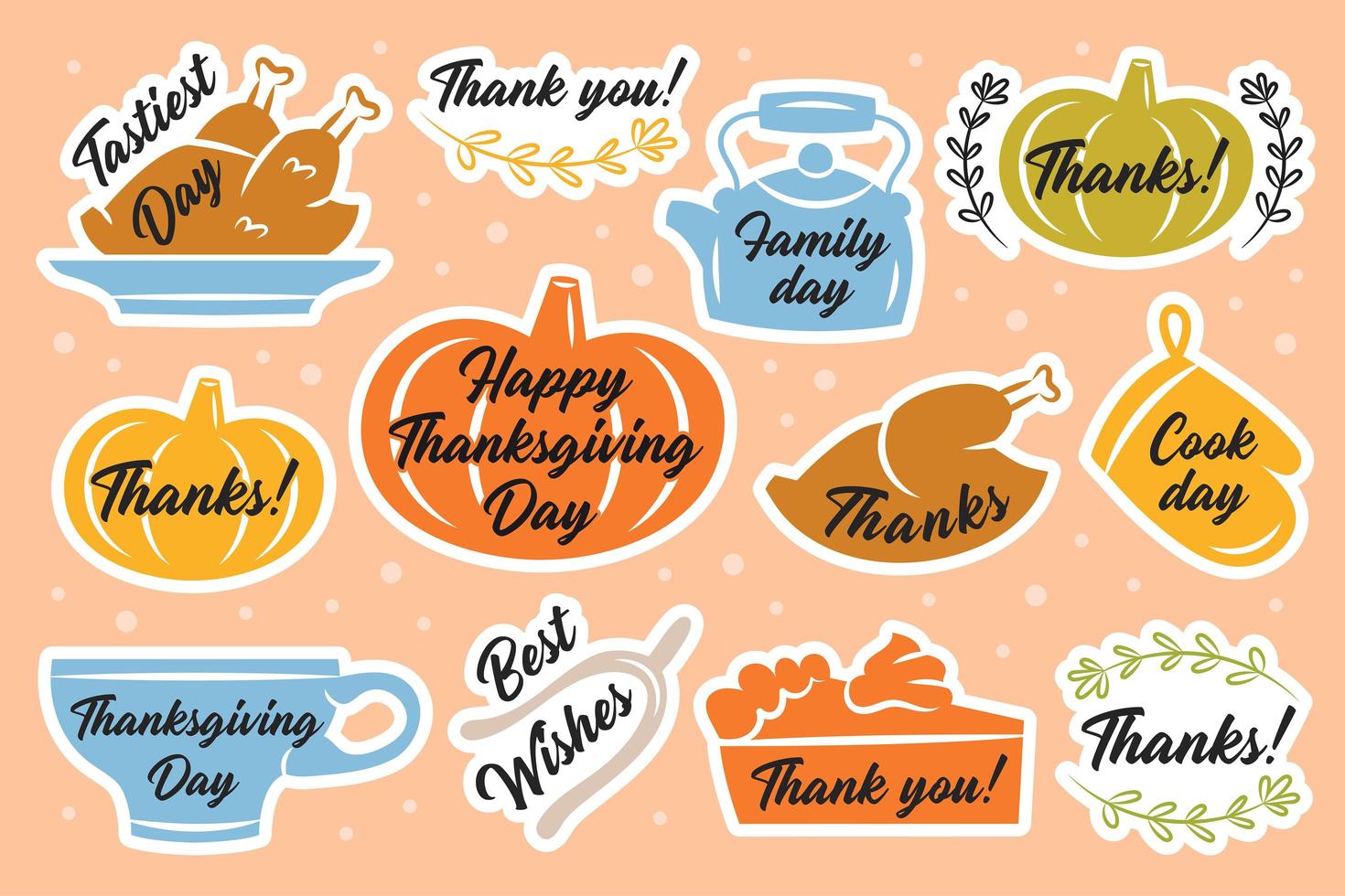 kleurrijke thanksgiving sticker of label pack vector