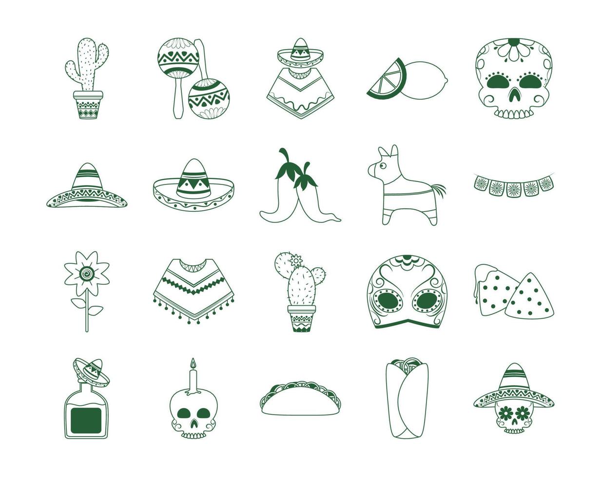 cinco de mayo Mexicaans viering feestelijk partij nationaal pictogrammen reeks lijn stijl icoon vector