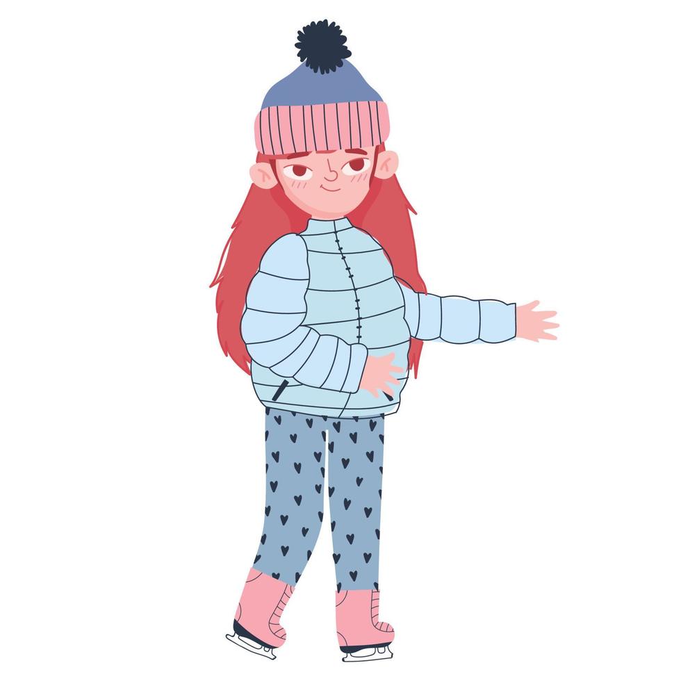 schattig meisje met winter kleren hoed jasje en laarzen tekenfilm vector