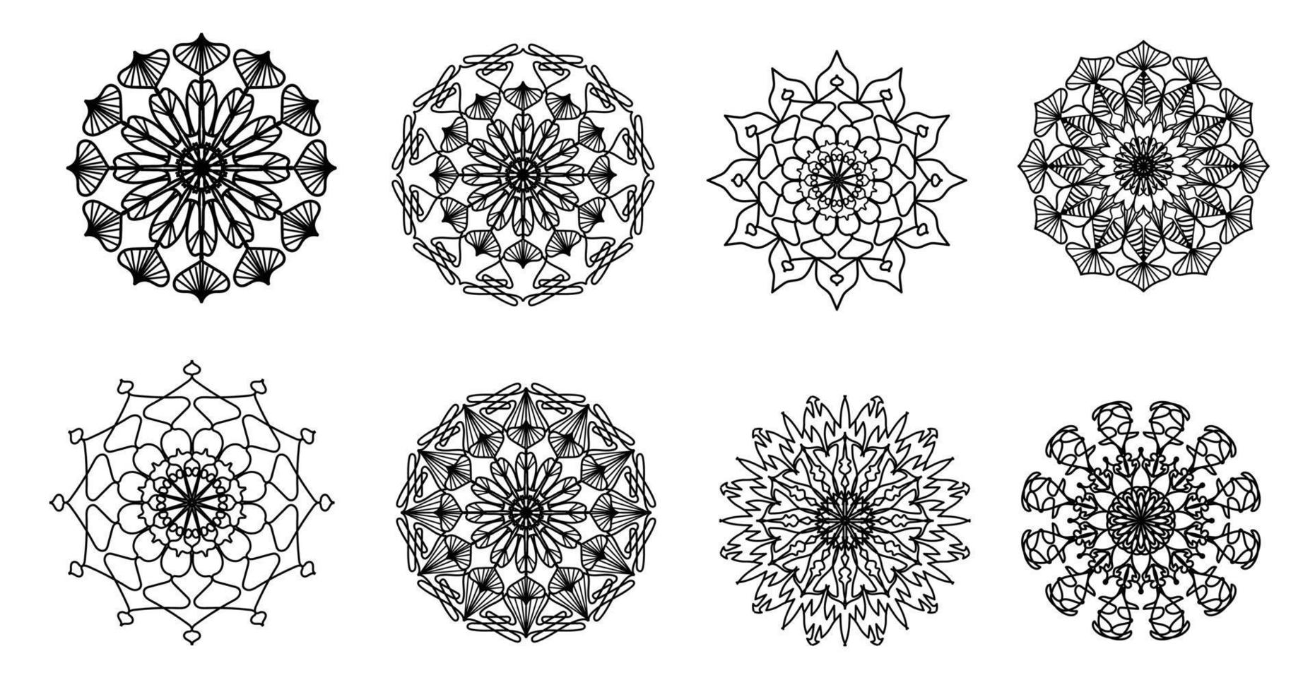 reeks mandala, zwart mandala, luxe sier- mandala ontwerp achtergrond, mandala ontwerp, mandala, patroon kleur boek kunst behang ontwerp, tegel patroon, zwart en wit mandala, islam, Arabisch, Indisch vector