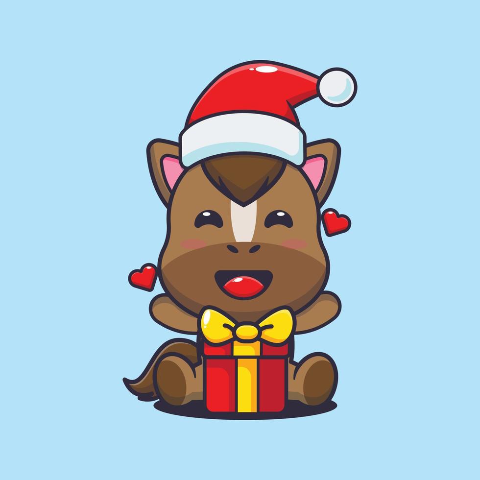 schattig paard gelukkig met Kerstmis geschenk. schattig Kerstmis tekenfilm illustratie. vector