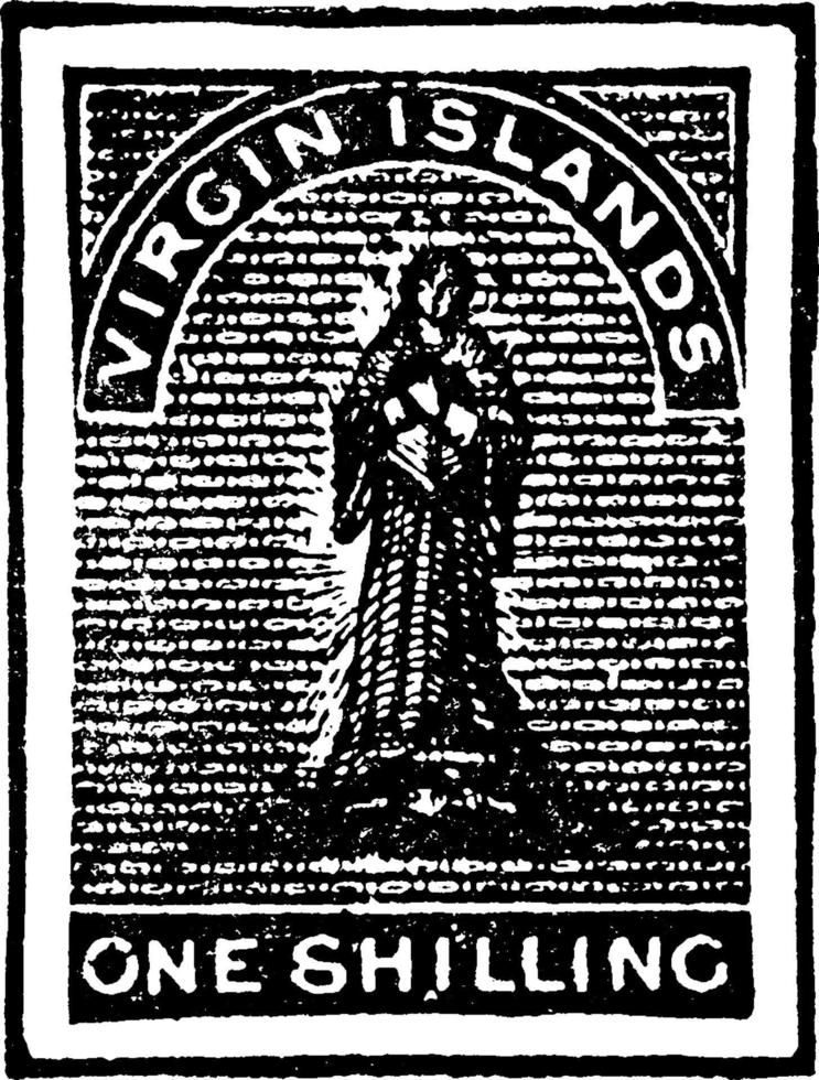 maagd eilanden een shilling postzegel in 1867, wijnoogst illustratie. vector