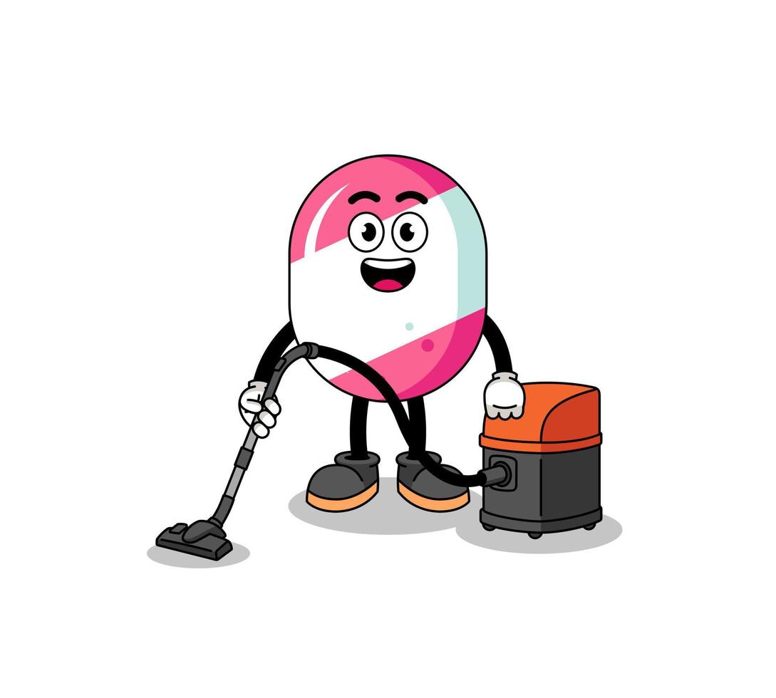karakter mascotte van snoep Holding vacuüm schoonmaakster vector