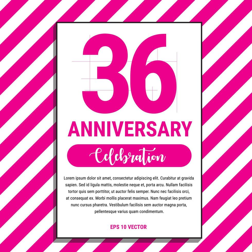 36 jaar verjaardag viering ontwerp, Aan roze streep achtergrond vector illustratie. eps10 vector