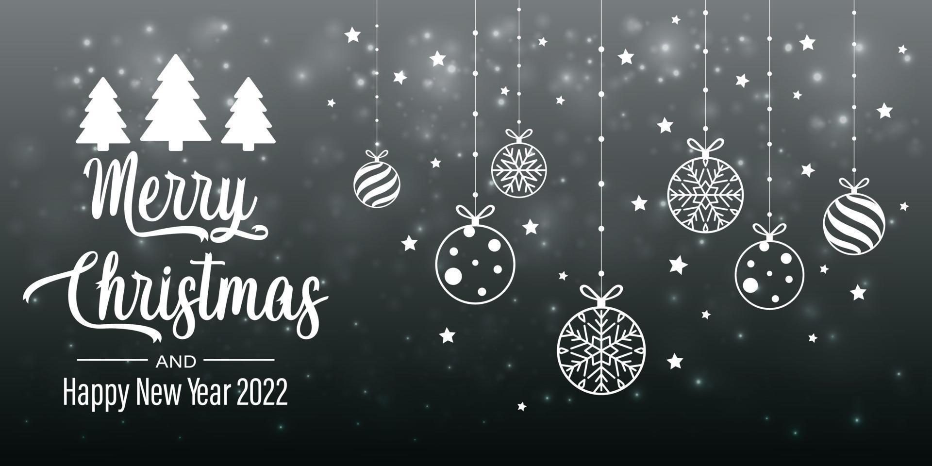 gelukkig nieuw jaar groet kaart. Kerstmis kaart. viering achtergrond met Kerstmis landschap, Kerstmis boom, ballen en plaats voor uw tekst. vector illustratie