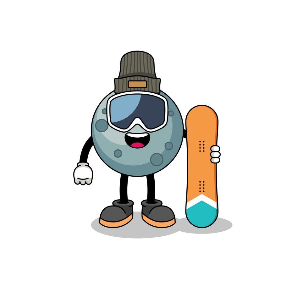 mascotte tekenfilm van asteroïde snowboard speler vector