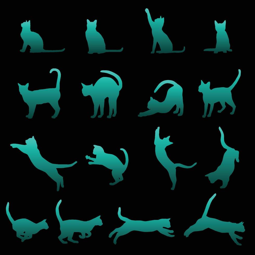 een reeks van huisdier kat silhouetten inclusief de kat spelen, jumping en wandelen vector