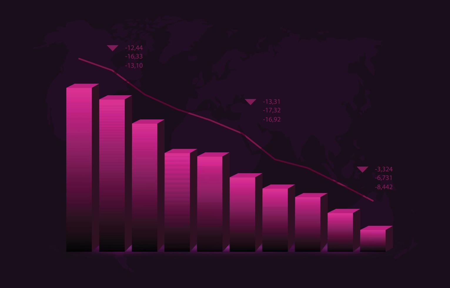 naar beneden negatief bar diagram tabel afschrijving globaal bedrijf economisch recessie vector