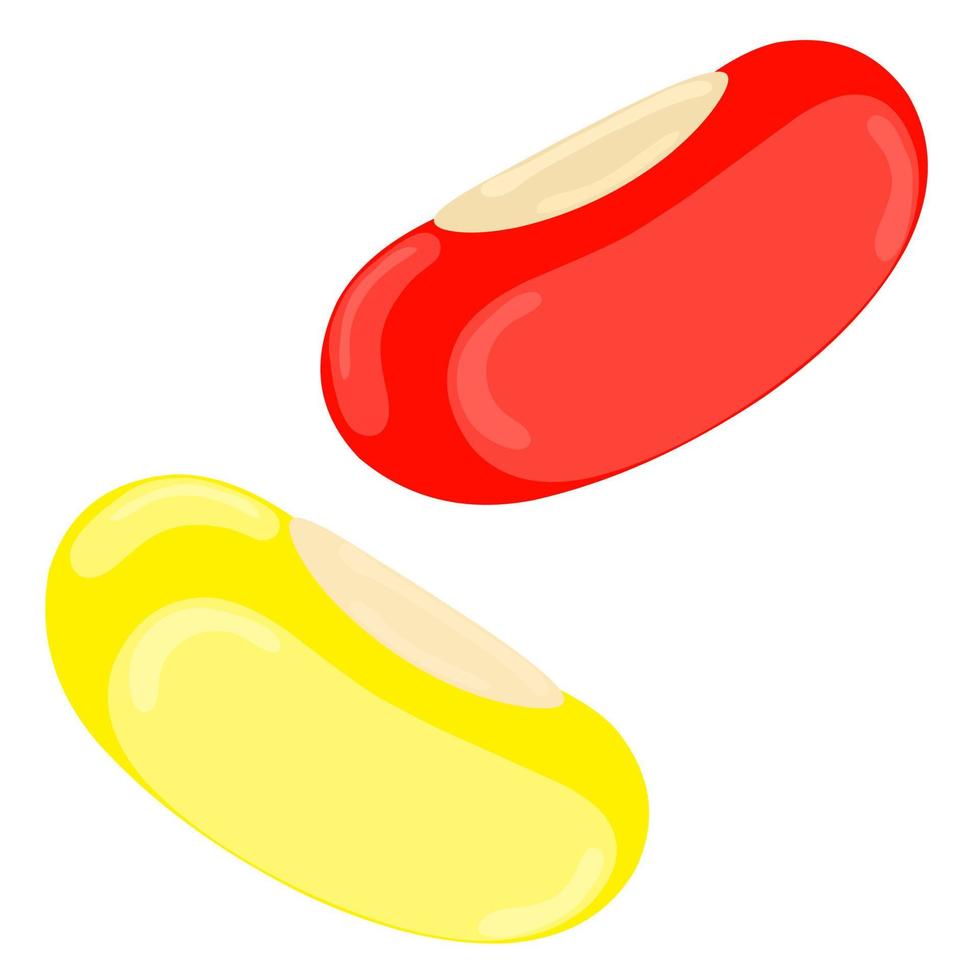 illustratie van gelei Boon snoep in twee kleuren rood en geel. zoet voedsel Aan een wit achtergrond. Super goed voor logo verpakking vector