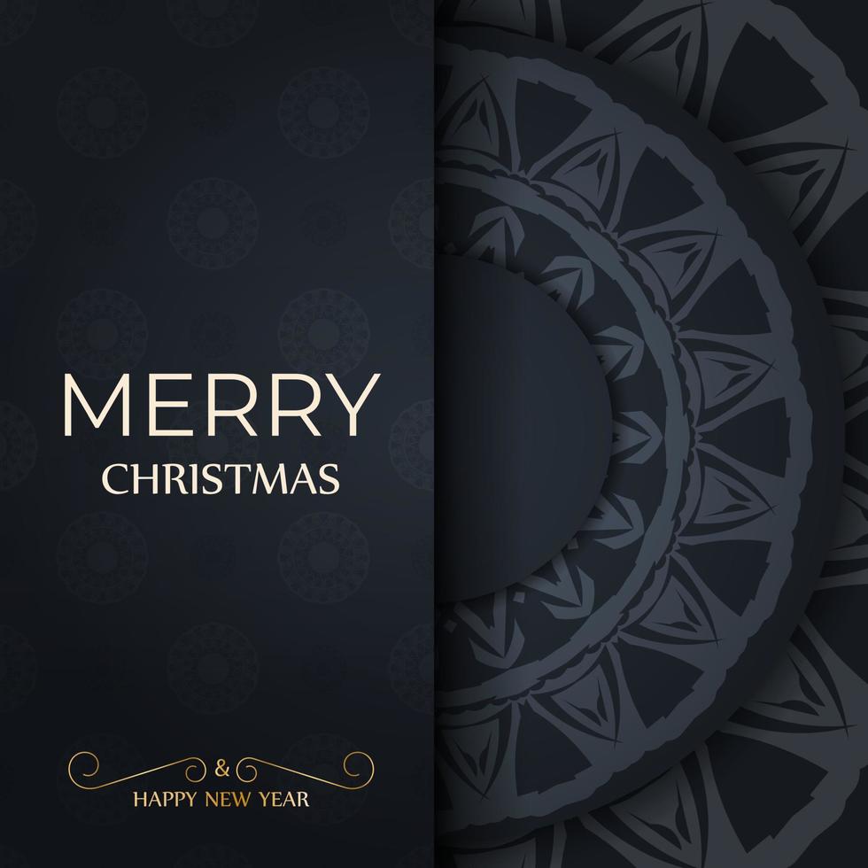 ansichtkaart sjabloon vrolijk Kerstmis en gelukkig nieuw jaar in donker blauw kleur met wijnoogst blauw ornament vector