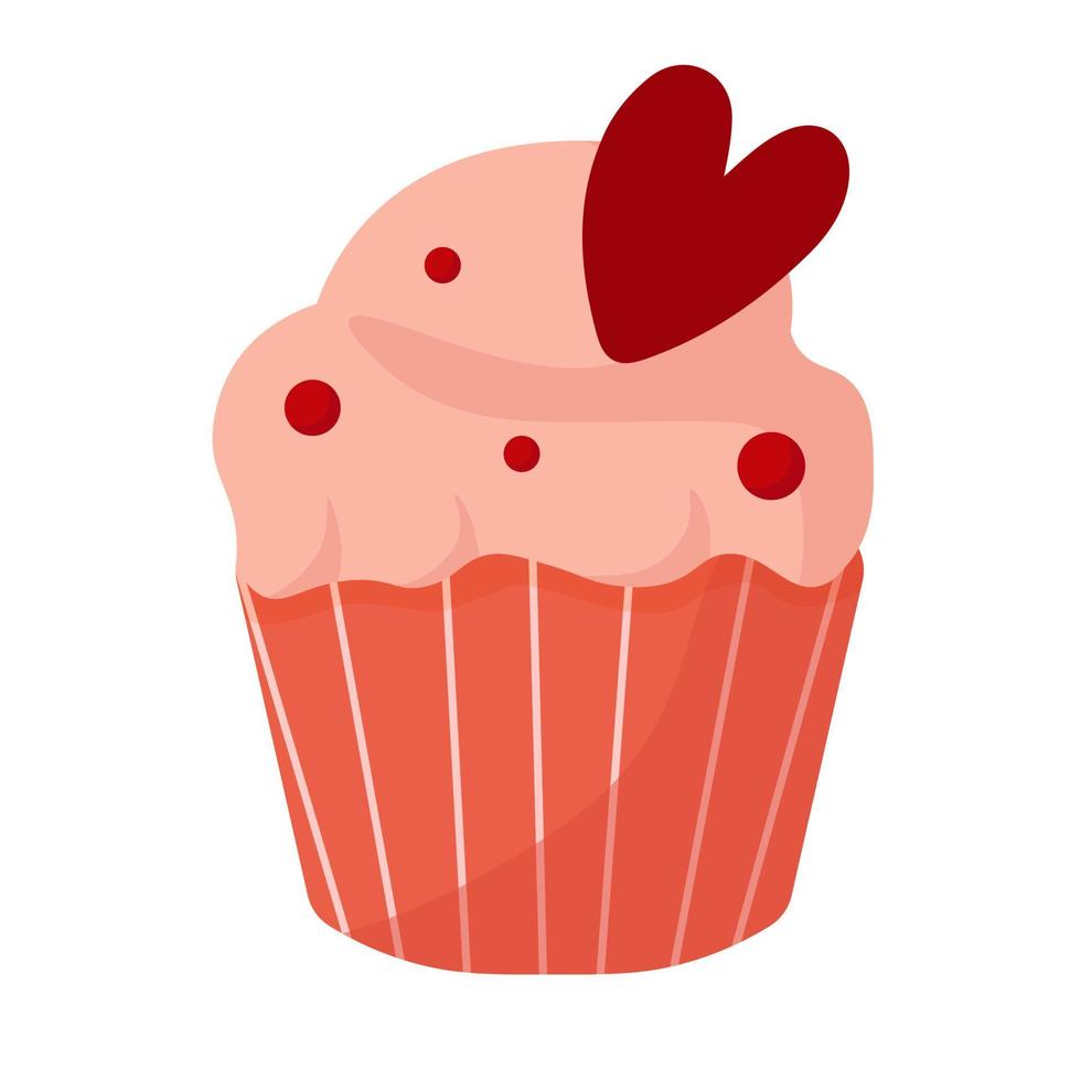 zoet muffin. aardbei muffin met hart. liefde en Valentijnsdag dag concept. illustratie geïsoleerd Aan wit achtergrond. vector