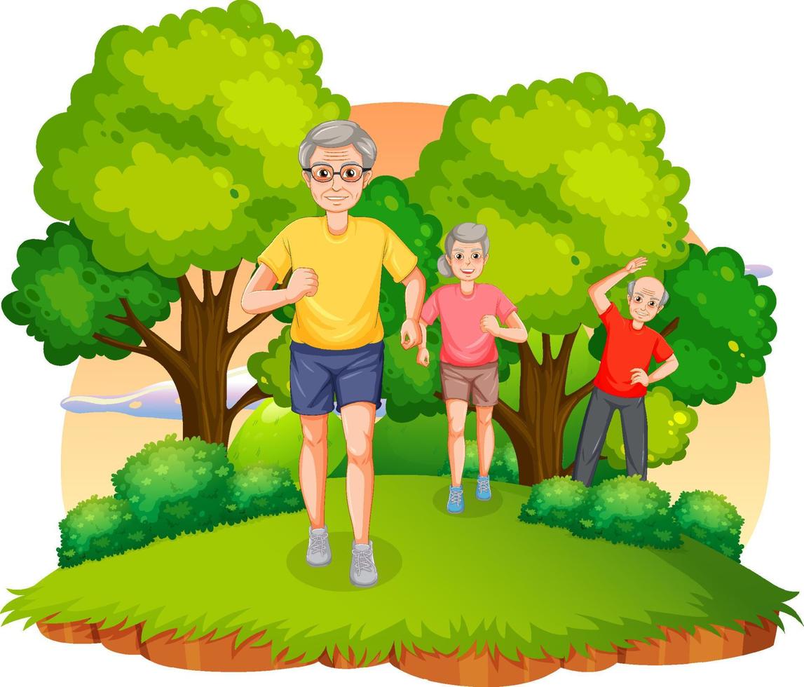 senior paar jogging Bij park vector