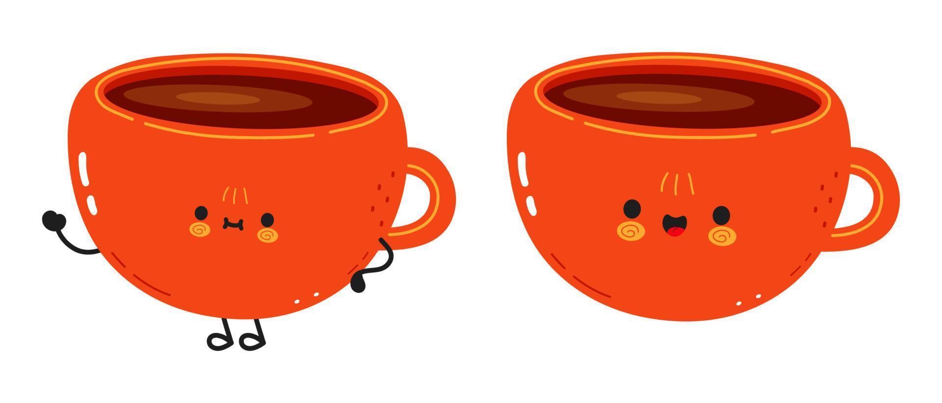schattig grappig kopje koffie karakter. vector hand getekend cartoon kawaii karakter illustratie pictogram. geïsoleerd op een witte achtergrond. kopje koffie karakter concept
