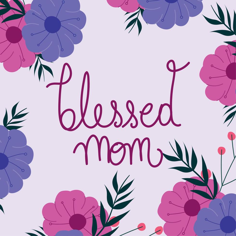 gelukkig moeders dag, mam bloemen hand- schrijven belettering kaart vector