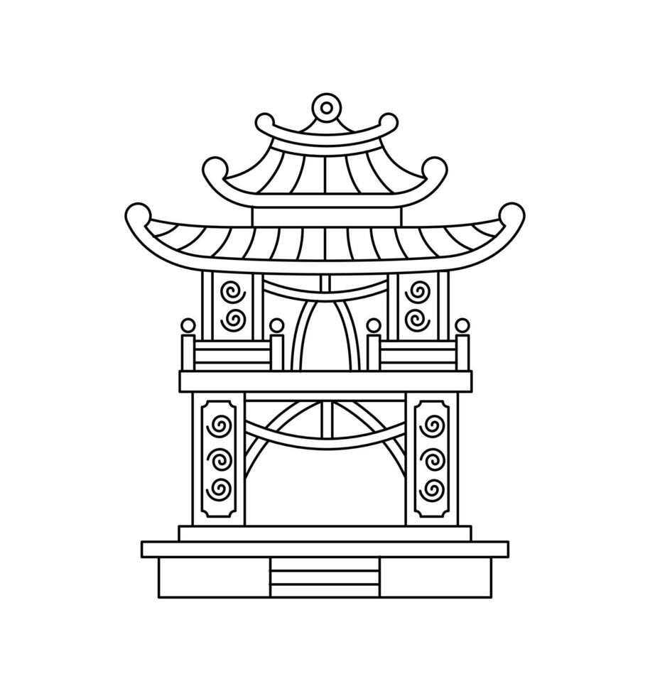 historisch hoog Aziatisch gebouw, religieus gebouw, pagode. gebouwen van China, Vietnam, Korea. vector lineair illustratie, icoon