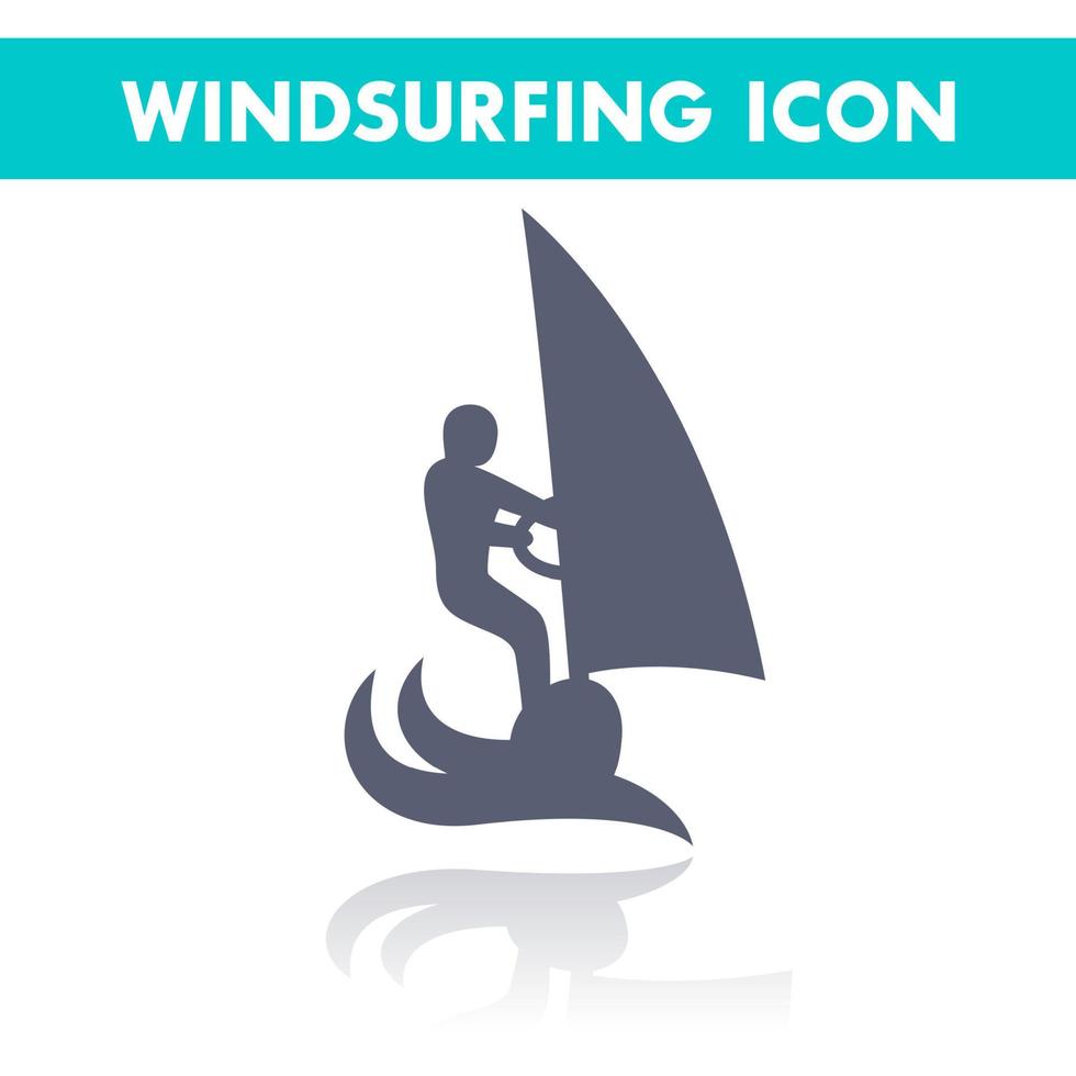 het windsurfen icoon, windsurfer vector teken, Mens Aan surfboard met zeil geïsoleerd Aan wit, vector illustratie