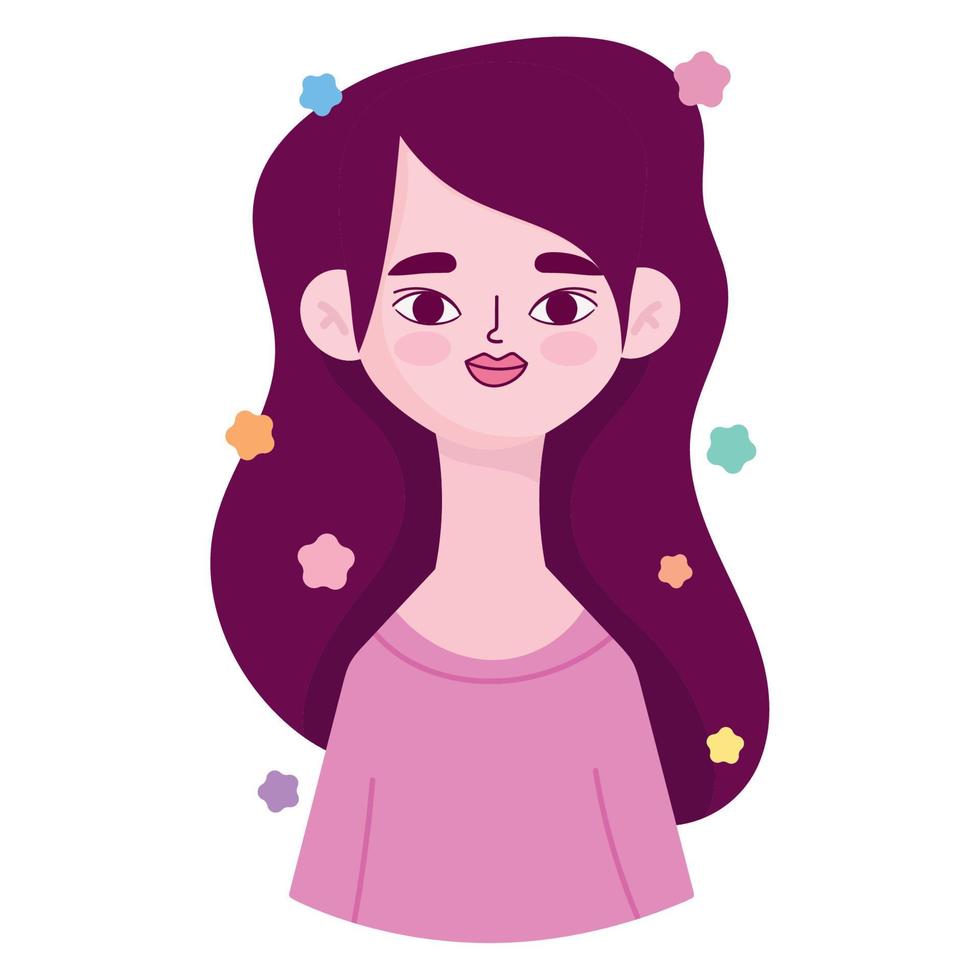 jong vrouw mooi portret karakter avatar in tekenfilm vector