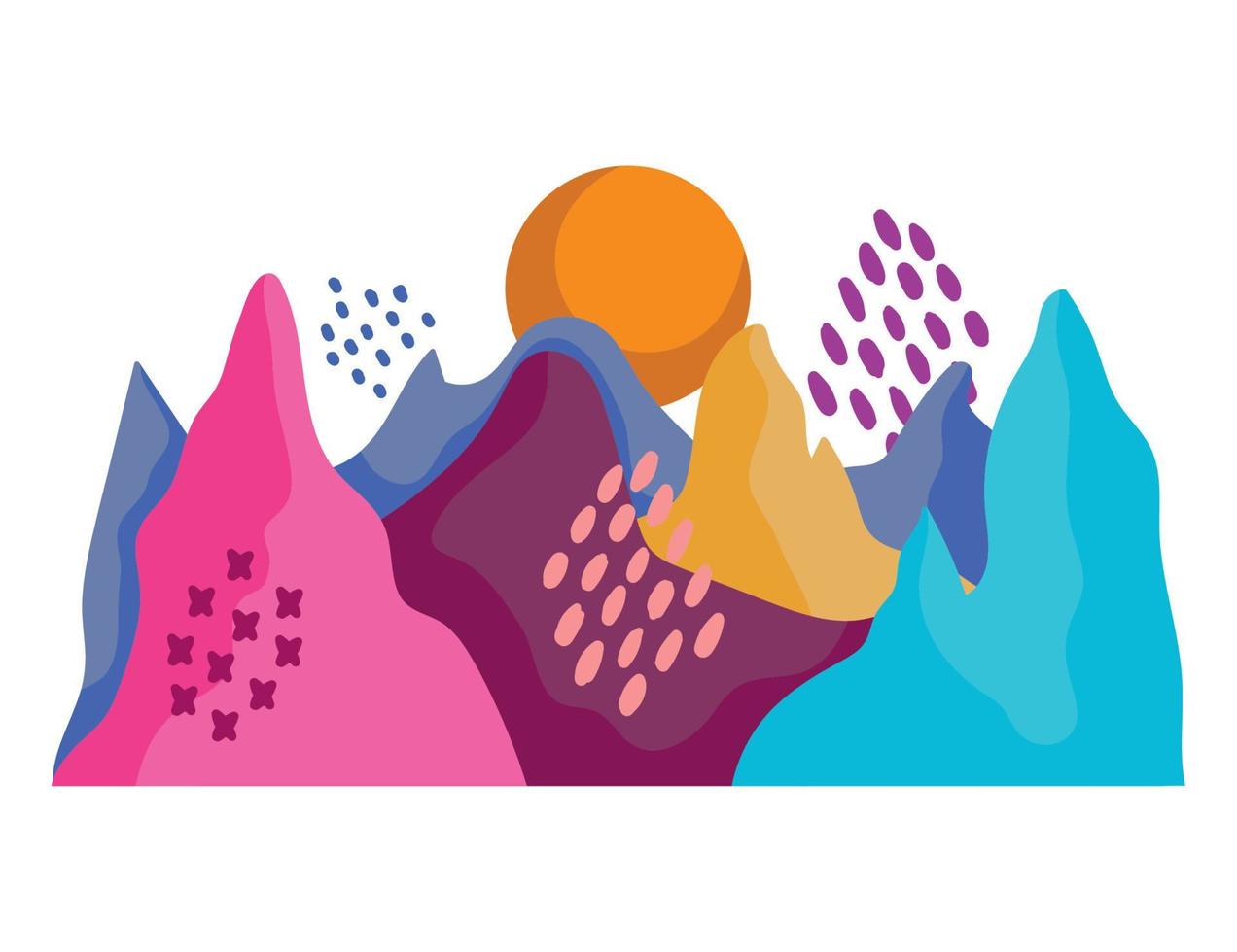 abstract landschap gekleurde bergen pieken natuur en zon vector