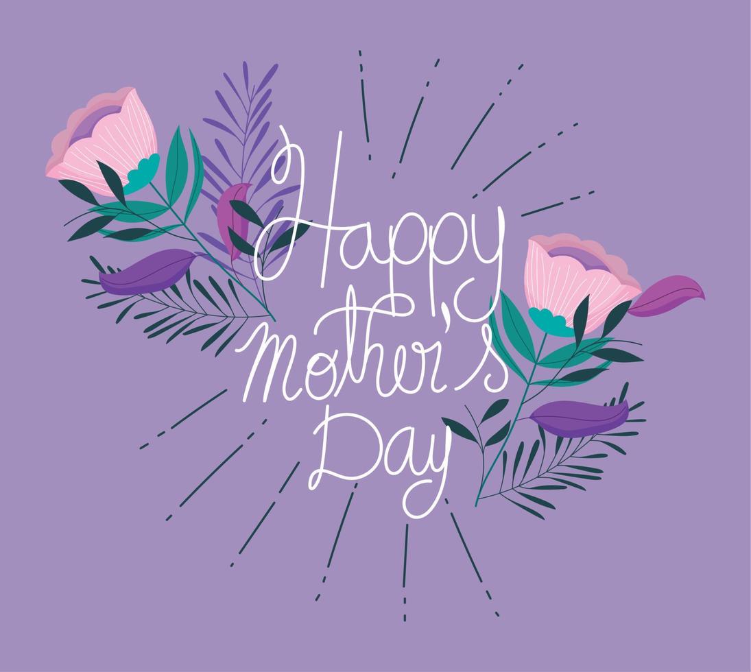 gelukkig moeders dag, groet kaart bloemen gebladerte decoratie vector