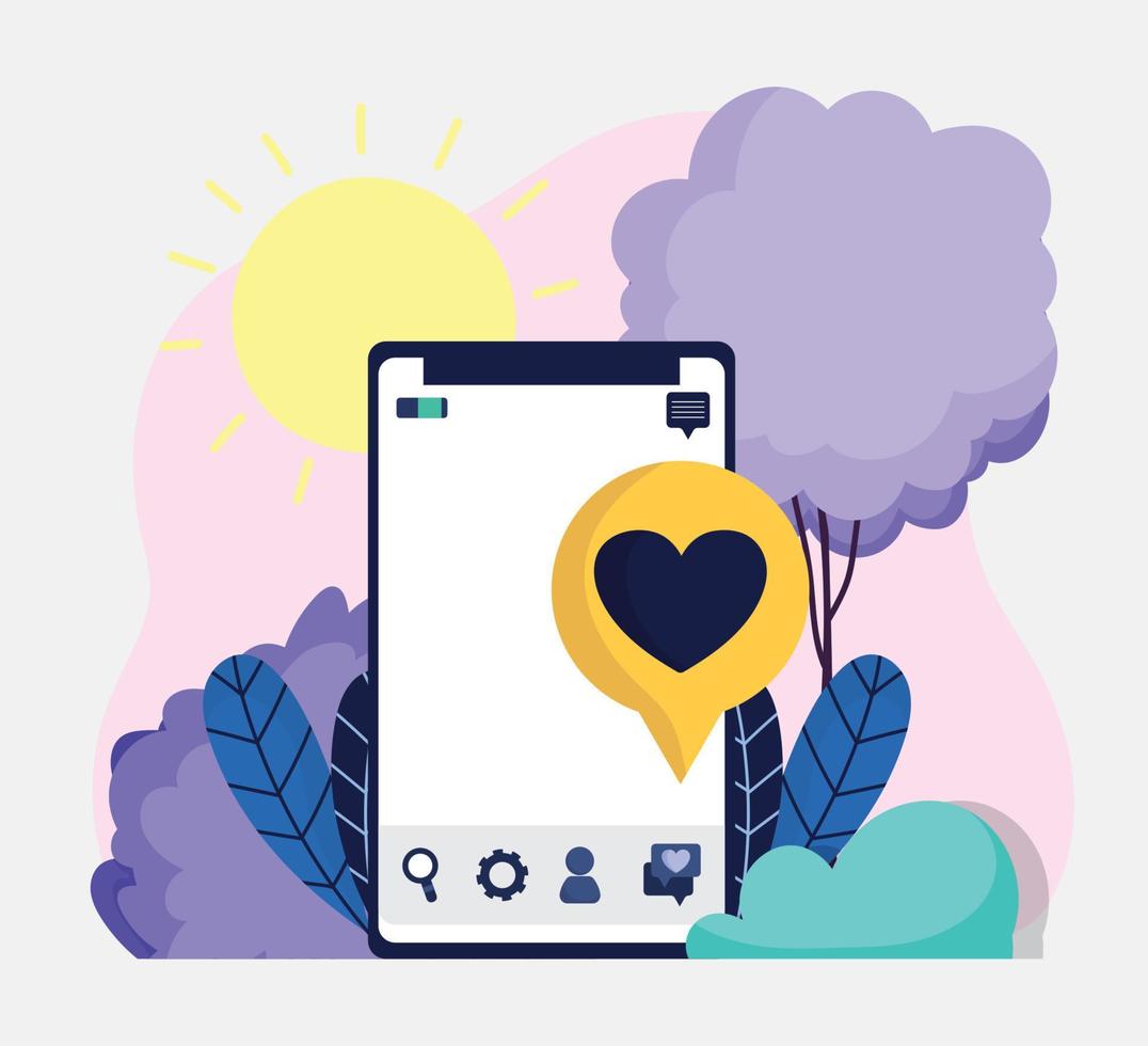 smartphone tekstballon hou van romantische sociale media vector
