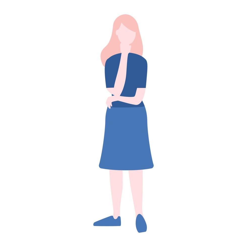 een jong vrouw denkt na, kiest. probleem oplossen concept, vrouw denken, creatief idee. hand- getrokken stijl vector ontwerp illustraties