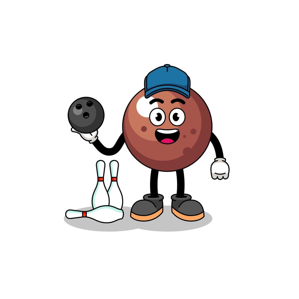 mascotte van chocola bal net zo een bowling speler vector