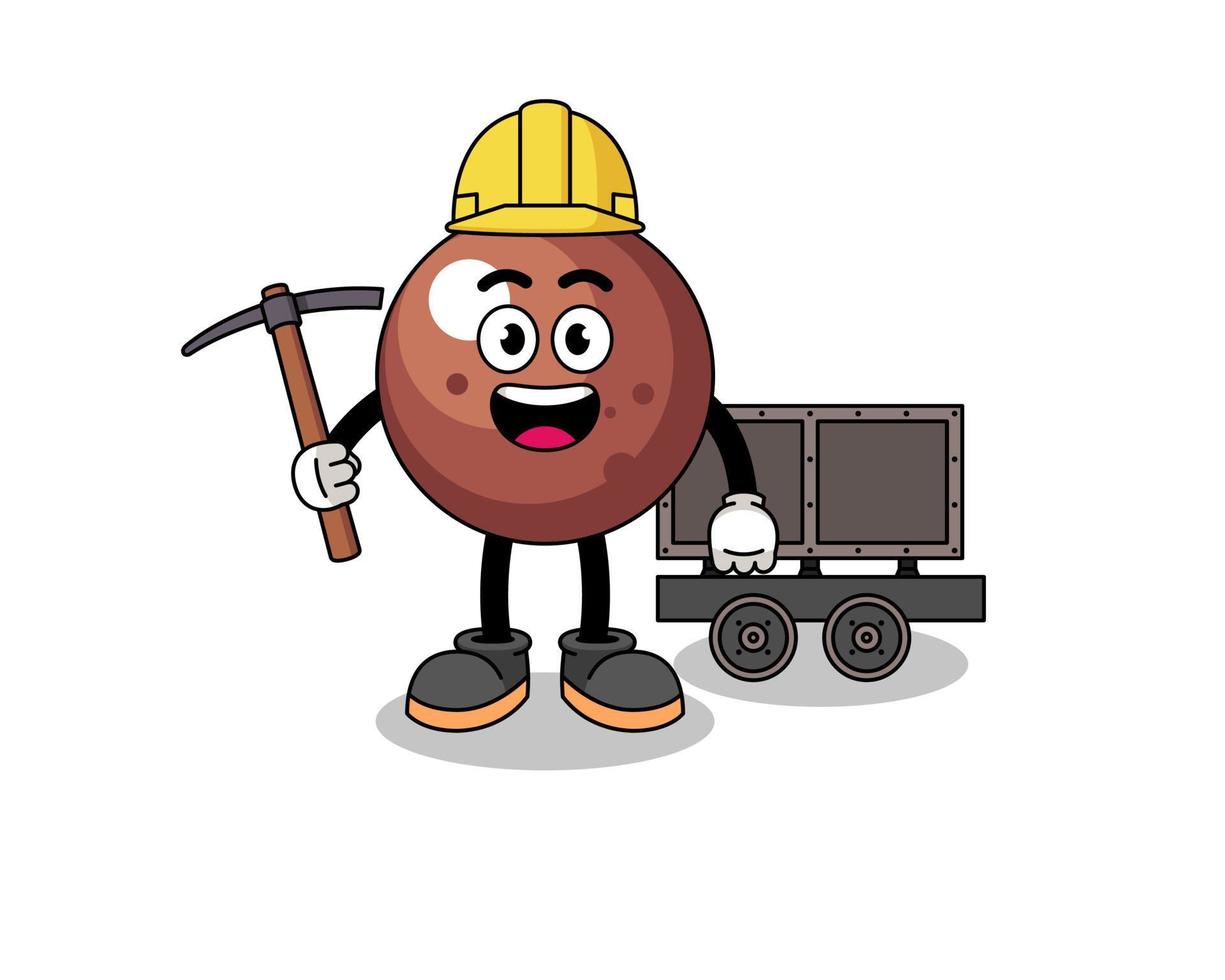 mascotte illustratie van chocola bal mijnwerker vector