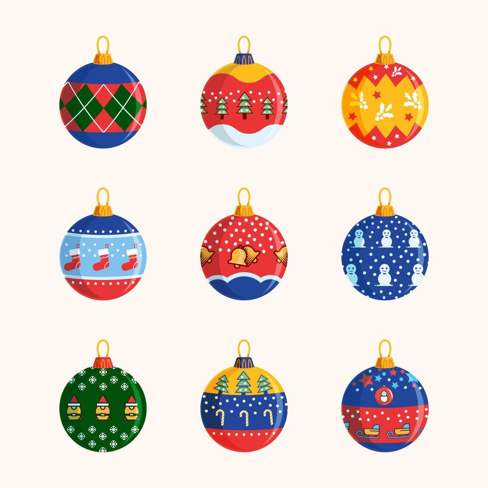 Kerstmis bal set. Kerstmis glas bal Aan wit achtergrond. vakantie decoratie sjabloon. vector illustratie