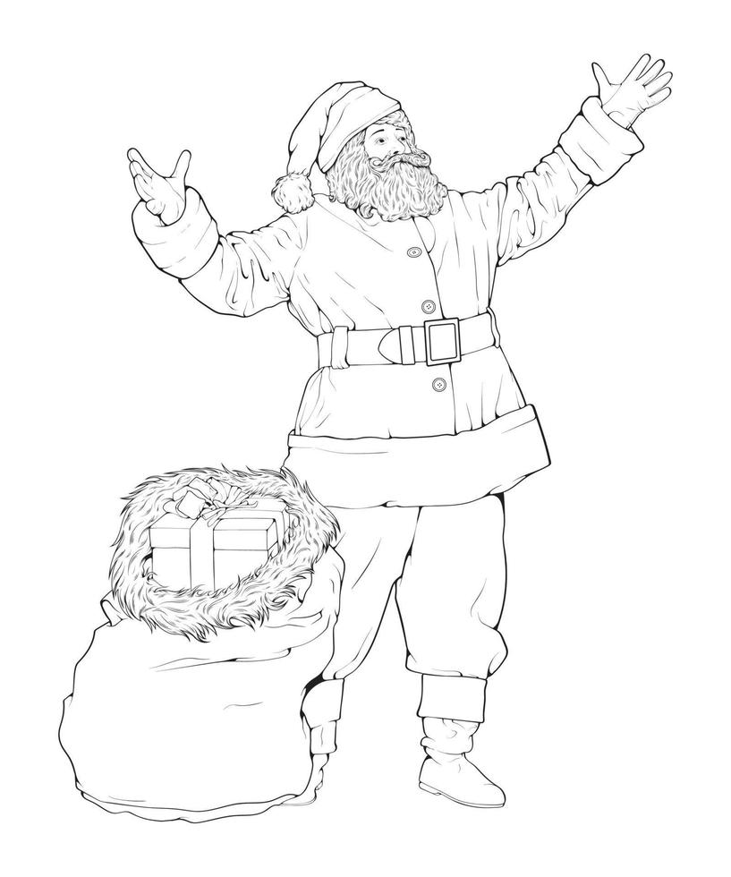 de kerstman claus schets tekening vector kunst, kleur boek voor kinderen.