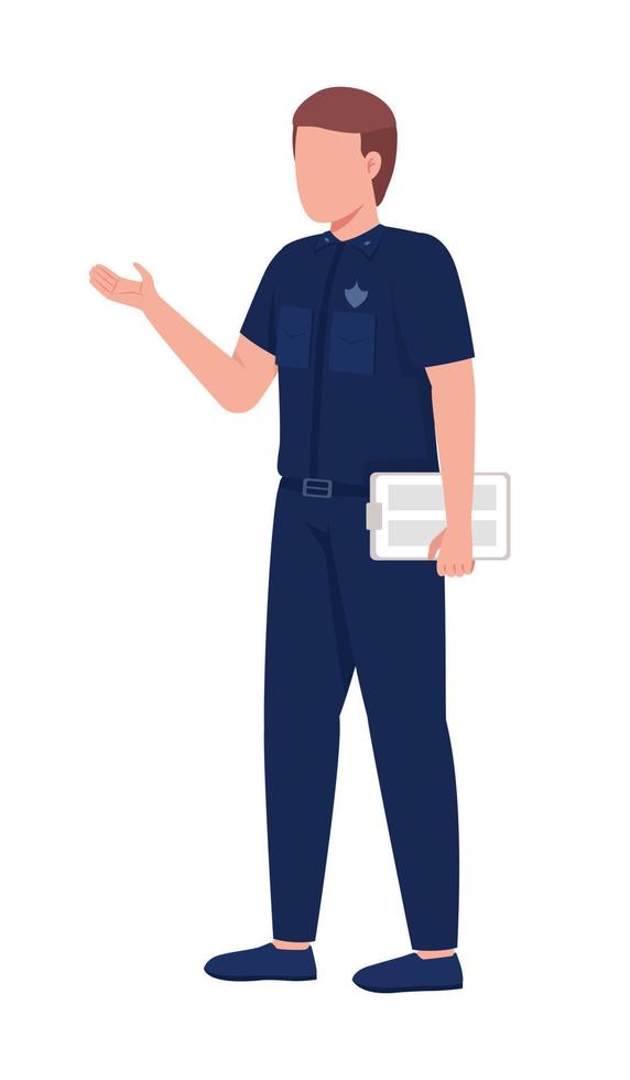 Politie officier semi vlak kleur vector karakter. bewerkbare figuur. vol lichaam persoon Aan wit. openbaar bescherming onderhoud gemakkelijk tekenfilm stijl illustratie voor web grafisch ontwerp en animatie