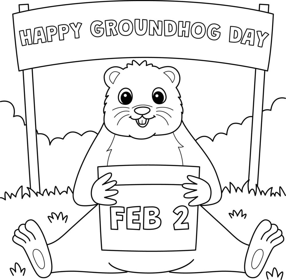 groundhog Holding kalender kleur bladzijde voor kinderen vector