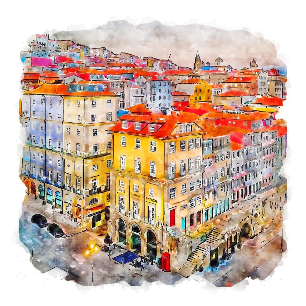 porto portugal aquarel schets hand getekende illustratie vector