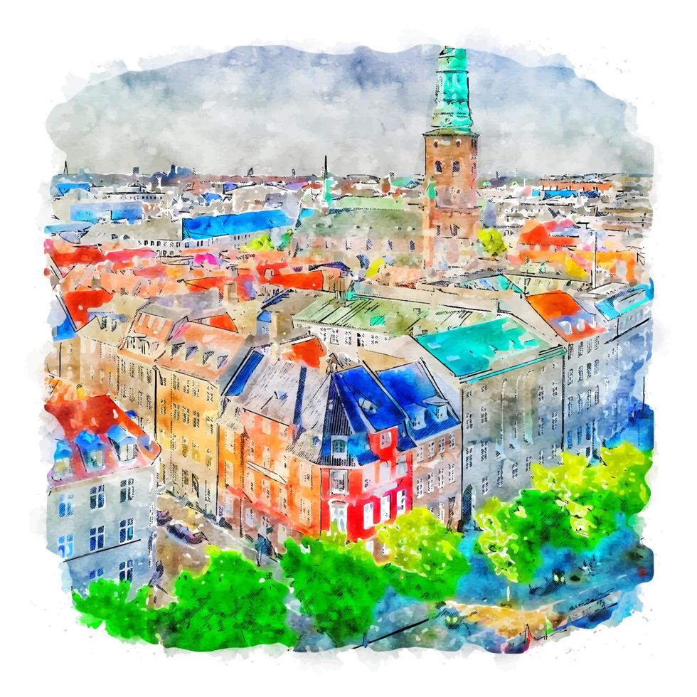 Kopenhagen Denemarken aquarel schets hand getekende illustratie vector