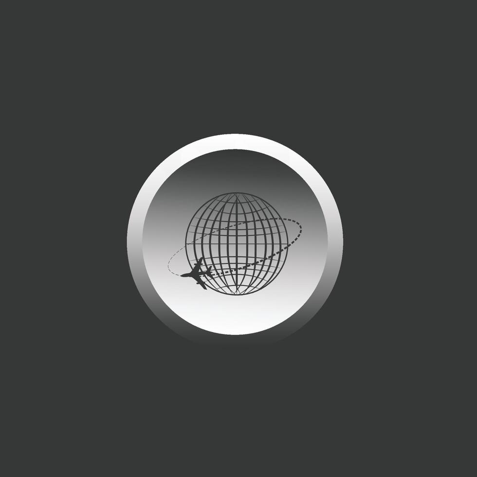 wereldbol met vliegtuig symbool en neumorf wereldbol icoon knop vector
