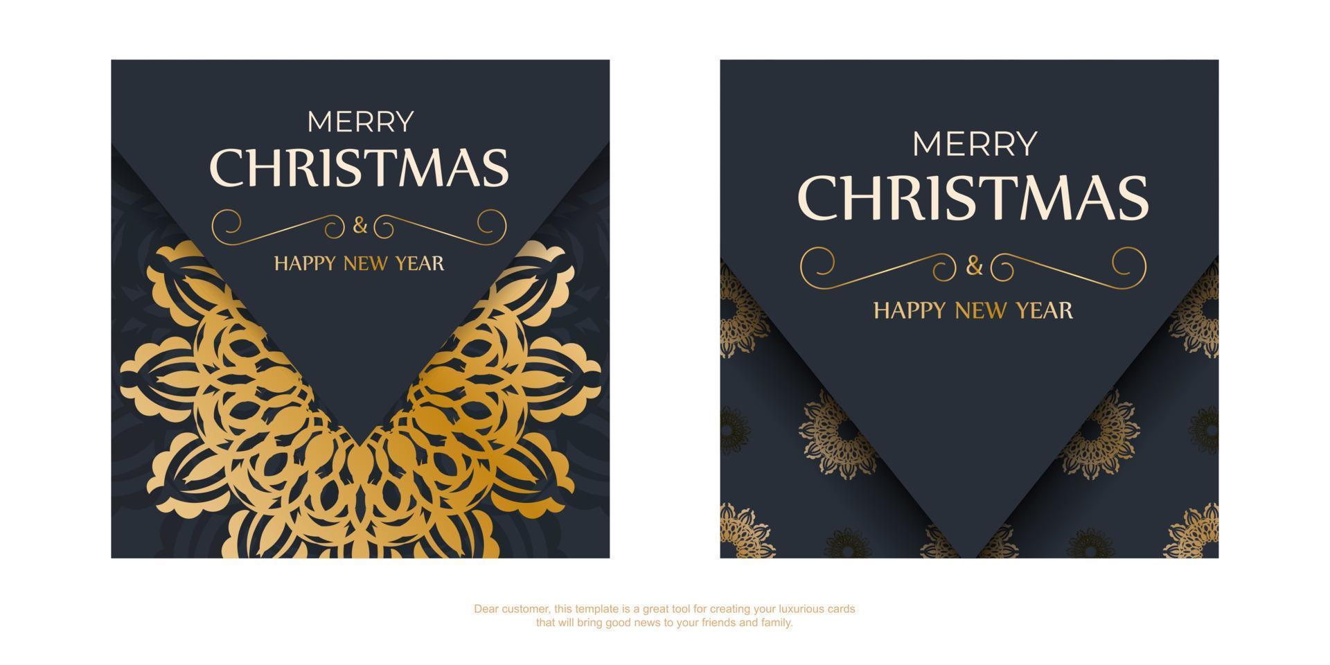 donker blauw gelukkig nieuw jaar brochure met wijnoogst goud ornament vector
