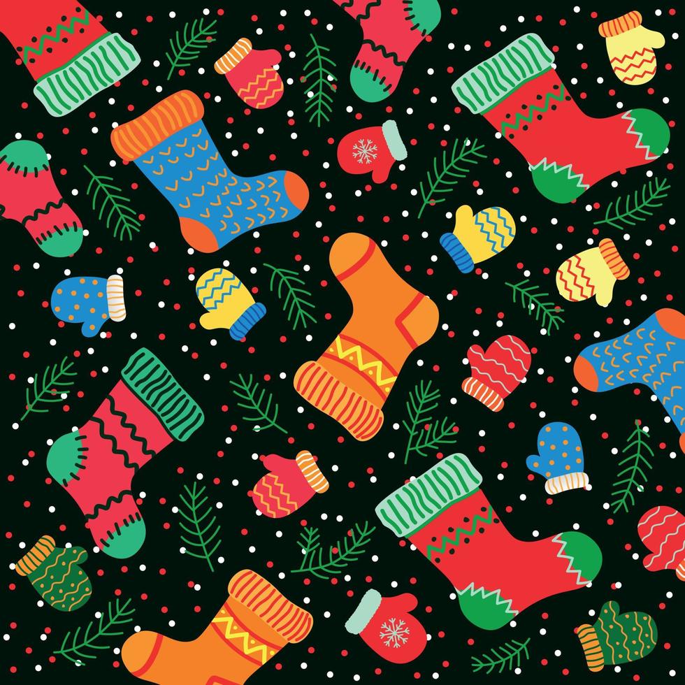 decoratief Kerstmis groen achtergrond met winter sokken en wanten vector