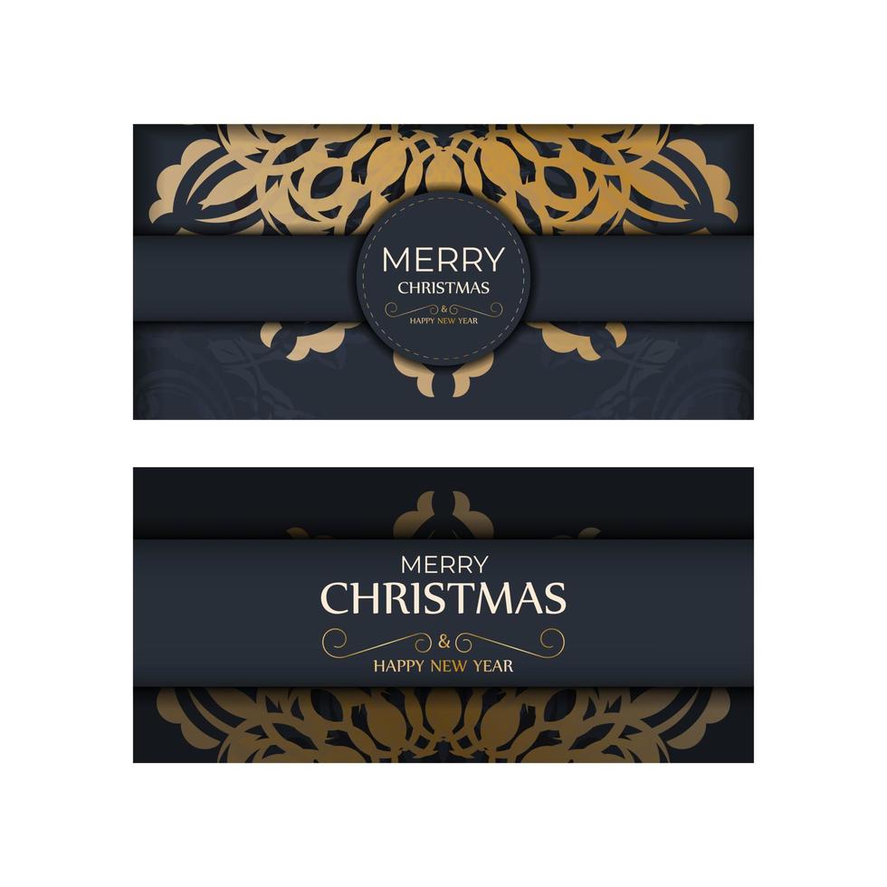 donker blauw vrolijk Kerstmis folder met luxe goud ornamenten vector
