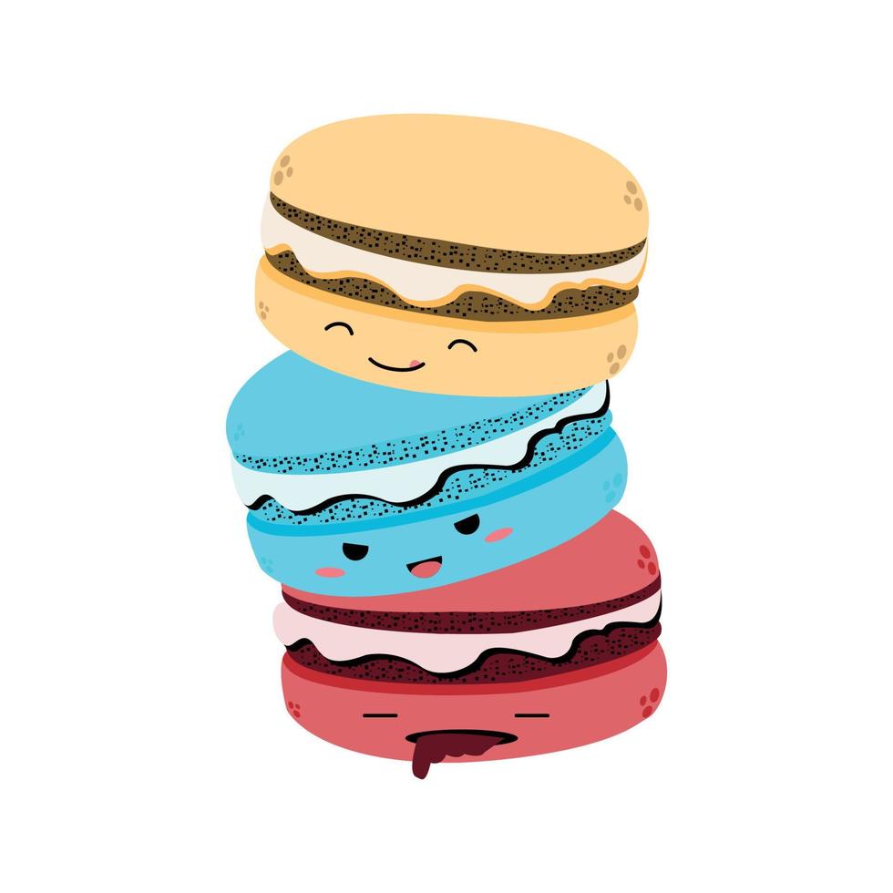 schattig drie kleurrijk macarons tekenfilm vector