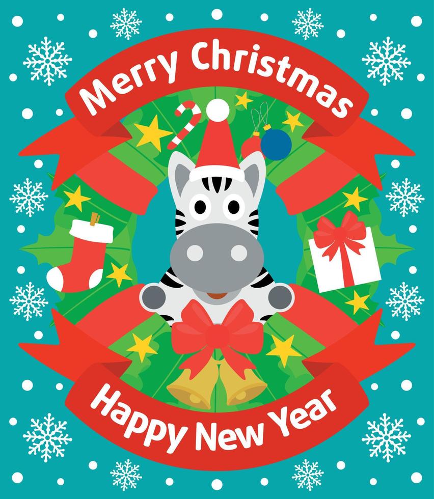 Kerstmis en nieuw jaar achtergrond kaart met zebra vector